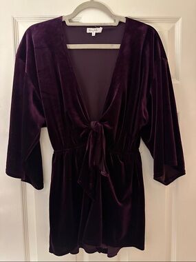 Honey Belle Velvet Tie-Front Romper - Deep Plum